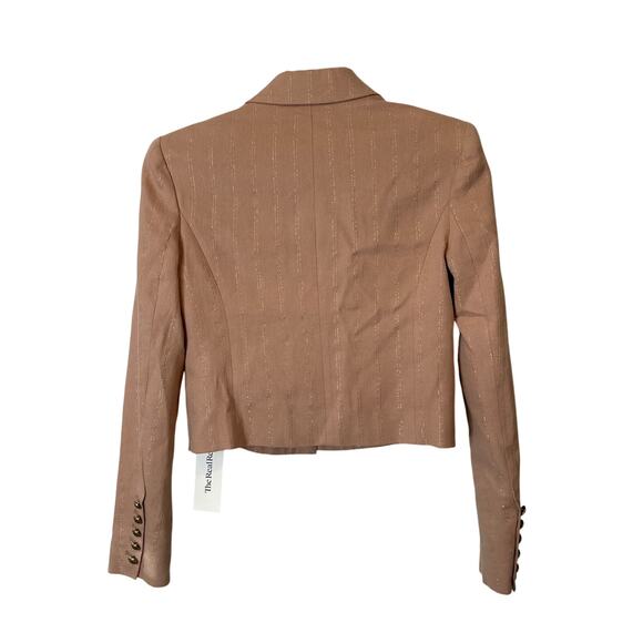 L’Agence Inez Cropped Linen Blend Blazer Pink Gold Shimmer Size 2 NWT - Picture 3 of 13